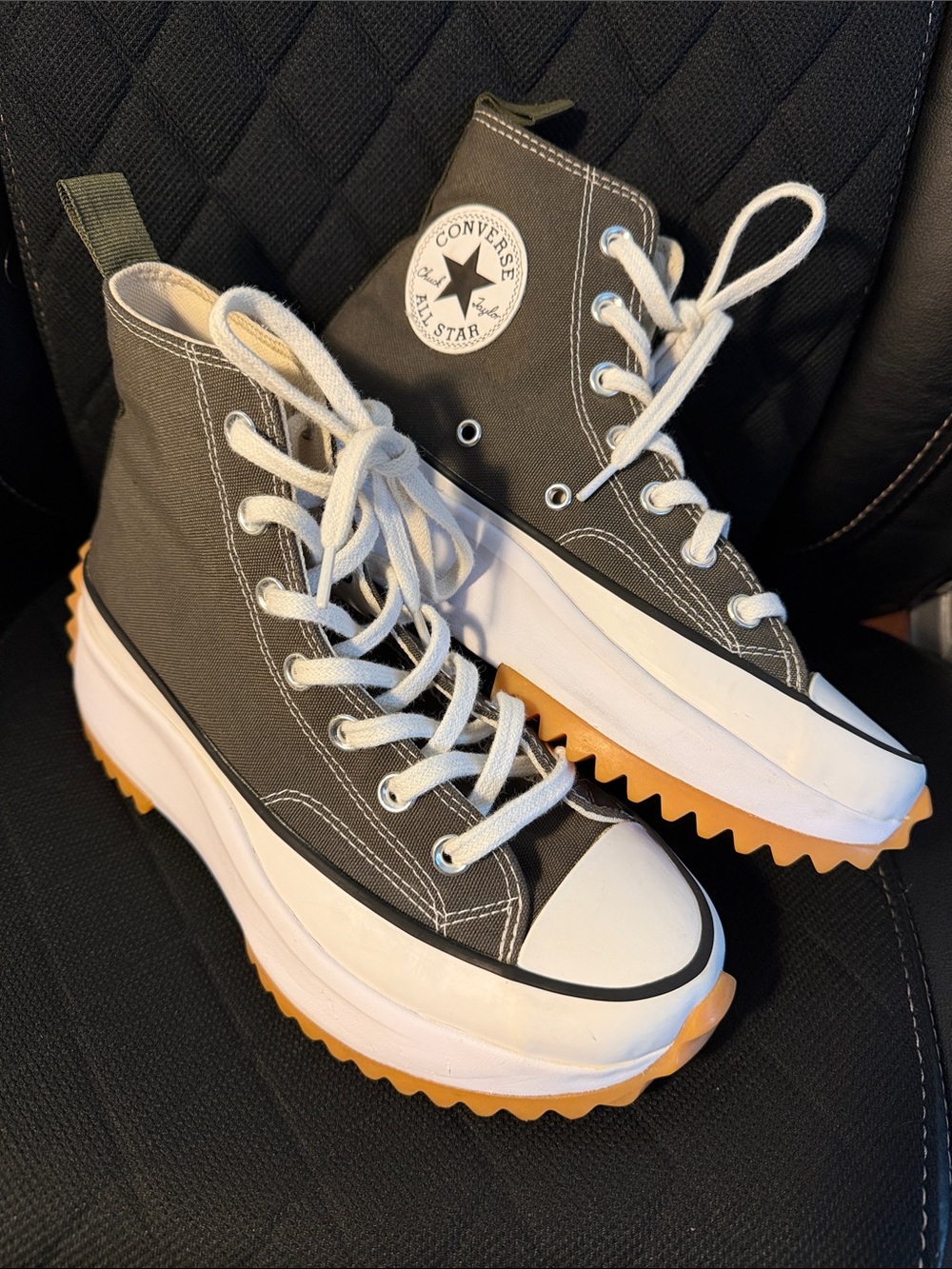 Converse Run Star Hike High Top Platform Sneaker in Olive & White w/ Gum Sole